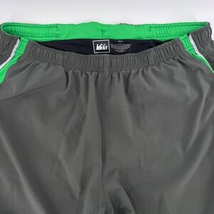 REI Shorts Mens L Gray Green Reflective Running Athletic Lined Drawstring Waist